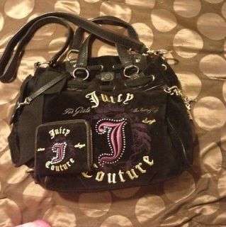 JUICY COUTURE BLACK VELOUR ROYAL EMBROIDERY DAYDREAMER PURSE YHRU2532 