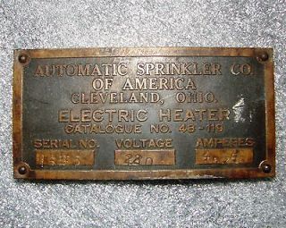 Vintage Automatic Sprinkler Co of America Cleveland OH Electric Heater 