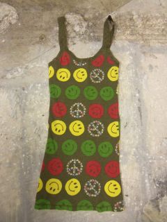 NWT Scanty Top with Lace Olive Green Smiley Face and Peace Sign