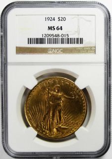 1924 $ 20 saint gaudens double eagle gold ngc ms64