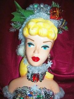   BARBIE WHITE CHRISTMAS JEWEL LADY HEAD VASE Crystal Doll Headvase, NR