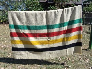 Vintage Wool Blanket 4 Point Hudsons Bay Made England About 66 x 89 