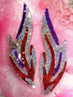   HAT FLAME MIRROR PAIR BEADED SEQUIN APPLIQUES 9.5 BELLY DANCE MOTIFS