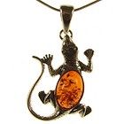 BALTIC AMBER STERLING SILVER 925 LIZARD REPTILE PENDANT NECKLACE CHAIN 
