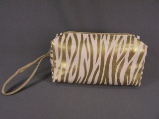 Gold white zebra print coin purse makeup cosmetic bag pouch wristlet 6 