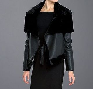 NEW* BCBG Black Faux Leather Shearling Jacket XXS $488 SMN8B634