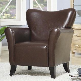 Contemporary Accent Chair in Brown Leather like Vinyl with Black Post 