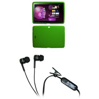 for Samsung Galaxy Tab 10.1 P7510 Green Case Skin+3.5 Headset