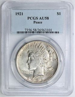 1921 Peace Silver Dollar AU 58 PCGS (#3101) Circulated Certified Coin