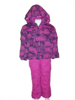Girls Snowsuit Set 4/5 6/6X 7 Pink Green Pom Pom print Coat/Jacket Ski 