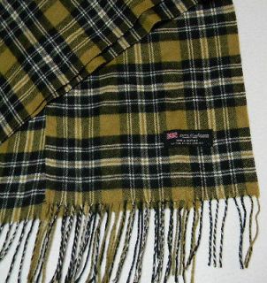 NEW   MADE in SCOTTLAND 100% CASHMERE Tartan Checked Black/Gold SCARF