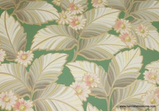1940s Vintage Wallpaper pink green and ivory tropical floral