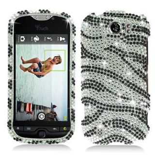 Silver Zebra Crystal Bling Hard Case Cover for T Mobile HTC myTouch 4G 