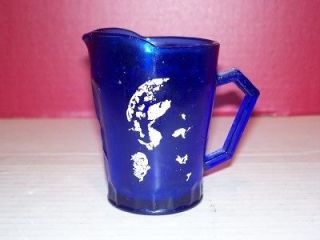 vintage shirley temple cobalt blue glass pitcher 