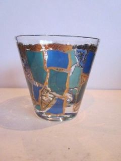 SIGNED Georges Briard EUROPA Glass Tumbler Aqua Green Gold Mid Century 