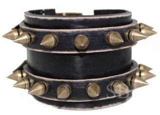   ROCKER wristband leather bracelet cuff 2 straps WORN BLACK NEW