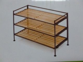 NEW Seville 3 Tier Storage & Shoe Rack Bamboo Shelves Steel Frame