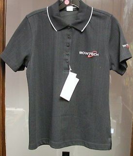 Bowtech Ladies Button Polo Short Sleeve Shirt, Black, Medium 099R