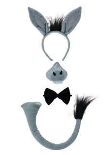 Grey Donkey Ears, Tail, Bowtie, nose & Sound Fancydress