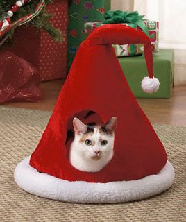 Santas Hat Pet Cave Cat House   Bed Holiday Gift for Small Pets