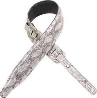   REAL SNAKE SKIN LEATHER 2 1/2 PADDED GUITAR STRAP METALIC SILVER