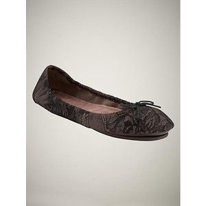 Gap City Flats Black and Taupe Lace Overlay Ballet Flats with Bow size 