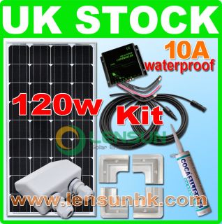 120W 12V Complete Solar Panel kit, regulator,5m cable,brackets for 