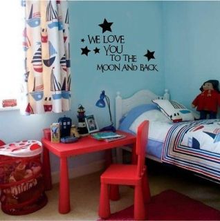 Love You To The Moon And Back w/ Star Clipart Vinyl Wall Decor 