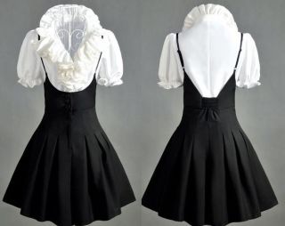 new girl school black spaghetti strap pleated slim split skirt 