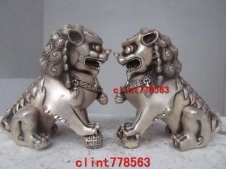 China classical Silver Palace Guardian Evil Door Foo Dog Fu Lion kylin 