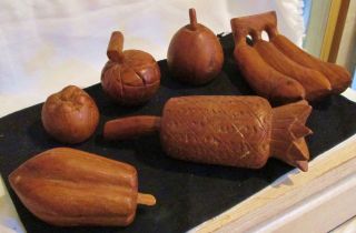 11 Pcs. Vintage Hand Carved Wooden Walnut Fruit great for center bowl