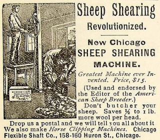 1899 Ad Sheep Shearing Machine Flexible Shaft Horse Clipping 158 Huron 