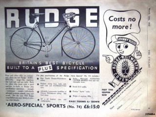 rudge aero special sports bicycle no75 advert 1936 ad from