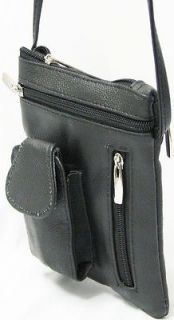 New Black Genuine Leather Shoulder Bag Cross Body Purse Cell Holder 