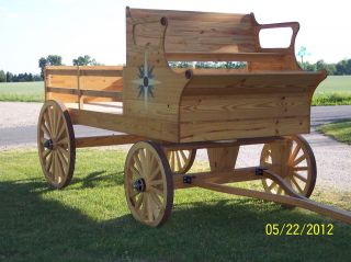 Wooden Wagon, 15 spoke wheels, Solid Yellow Pine, Inlays, Walnut 