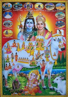 Lord Shiva Parvati Ganesh, Divine Cow & Shiv Lings   POSTER   21x31 