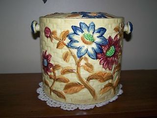 Beautiful Vintage Basket Weave Floral Biscuit Jar / Cookie Jar W/O 