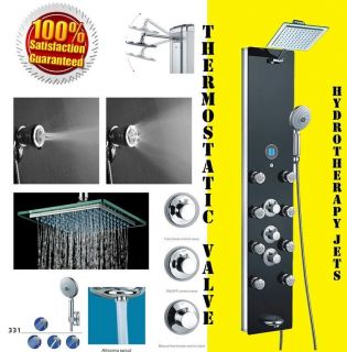 Tempered glass shower tower head panel black color tub P8616