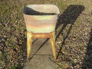 UPU* Vintage WASH TUB galvanized with stand antique laundry clothes