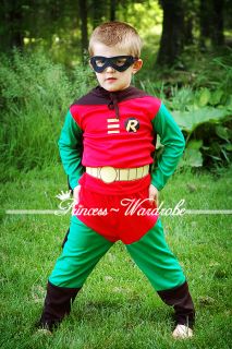 XMAS ROBIN Super Hero Full Outfit Boy Kid Batman Bat Party Cosplay 