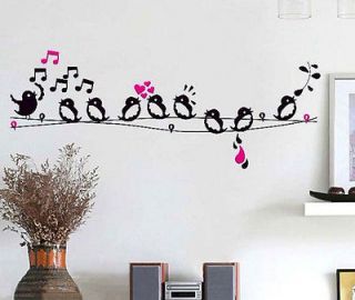 Bird Singing On The Wire / Music Notes Removable Wall Sticker Home 