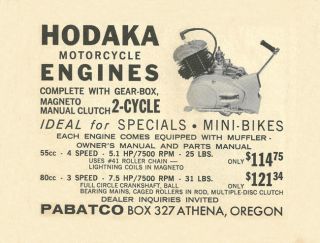 Vintage and Rare 1964 Hodaka Mini Bike / Motorcycle Engine Ad