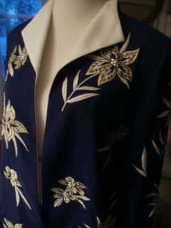 Stephen Yearick Blue and White Flowers Blazer with Beads and Crystals 