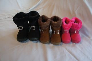 New Toddler Girls Winter Black Brown Pink Fur Boots sz 4 11