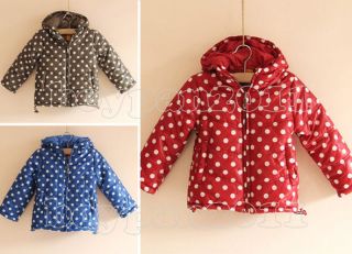 New Kids Toddlers Girls Lovely Dot Winter Coats Snowsuits With Hooded 