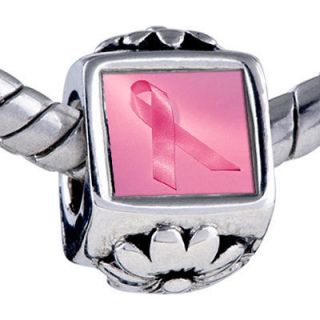 NEW Breast Cancer Rhinestone Silver Charm Bracelet with Watch Charm