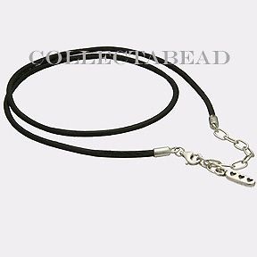Authentic Pandora Sterling Silver Black Leather Necklace 17.8