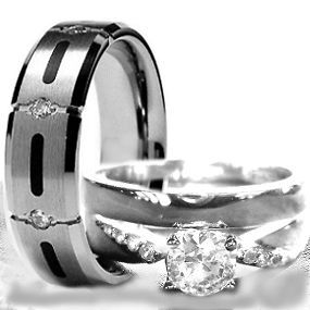   pcs Womens STERLING SILVER & Mens TITANIUM Wedding rings set bridal