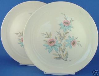 steubenville pottery fairlane pink blue 2 dinner plates time left
