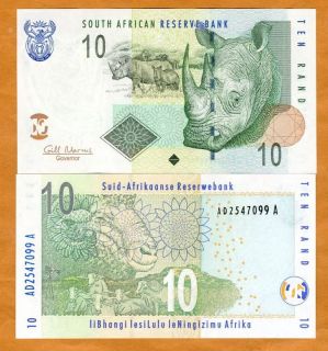South Africa, 10 rand, ND (2009), P 128 NEW, UNC Rhino